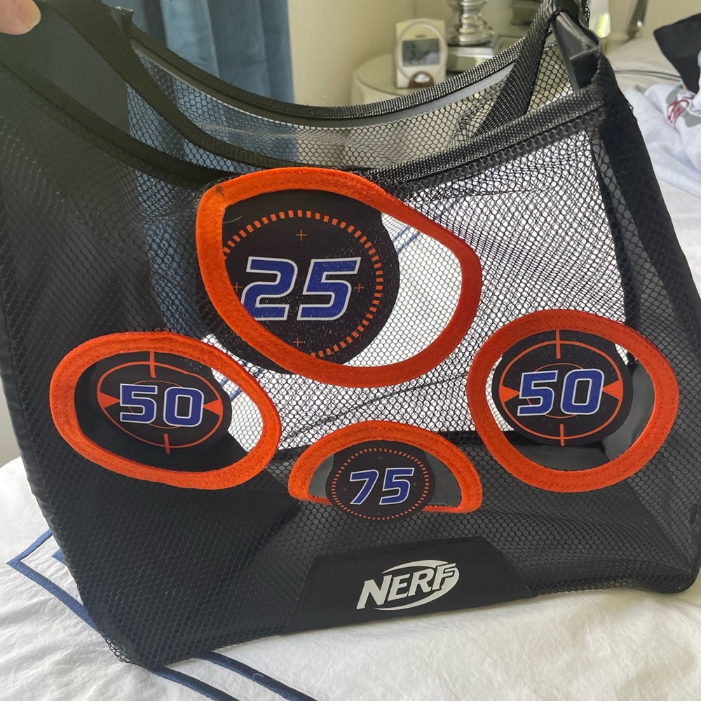 Nerf net/target practice bag with handle/hanger